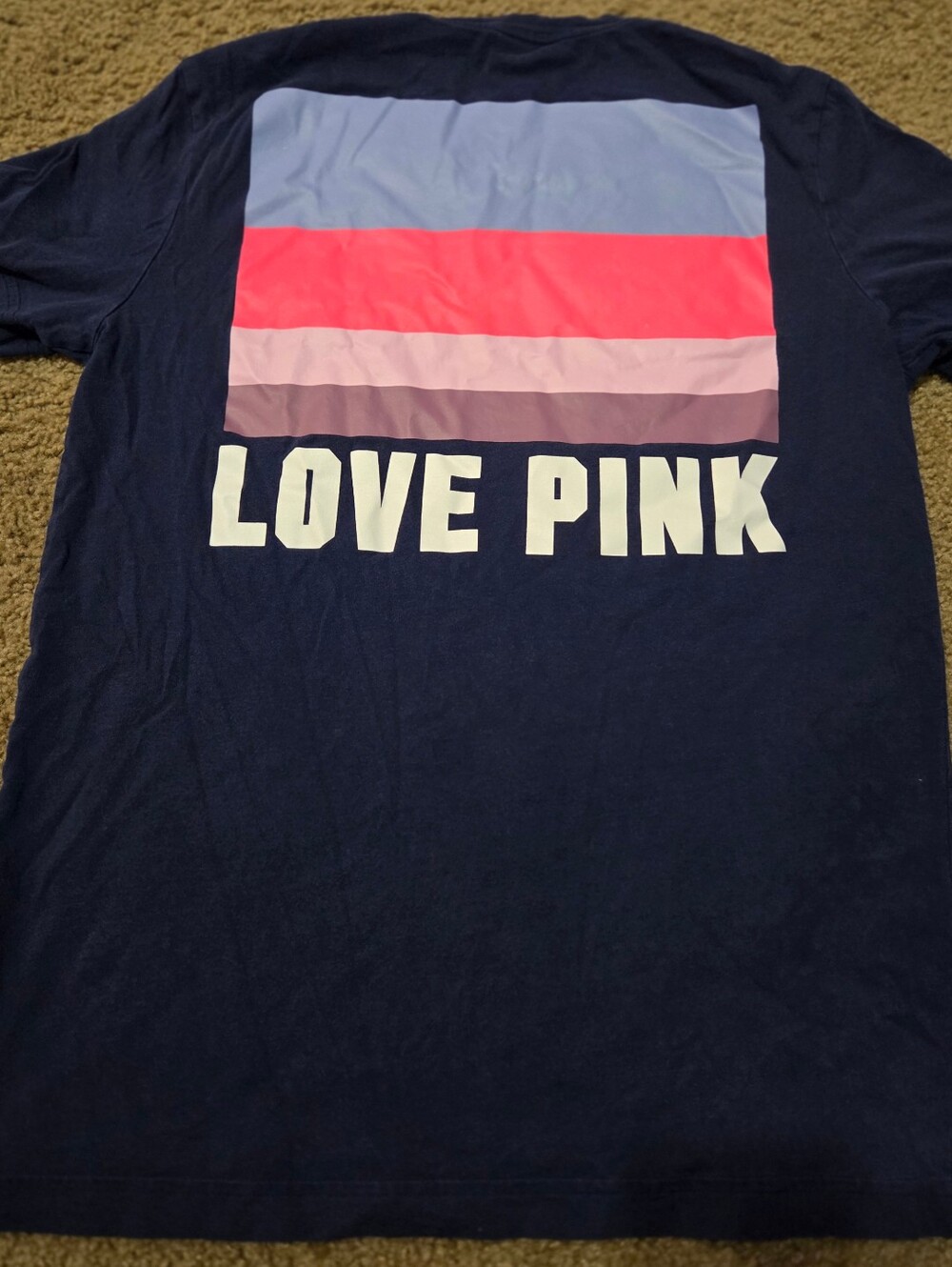 PINK Victoria's Secret Oversized Vintage Multicolor Striped Pocket Tee